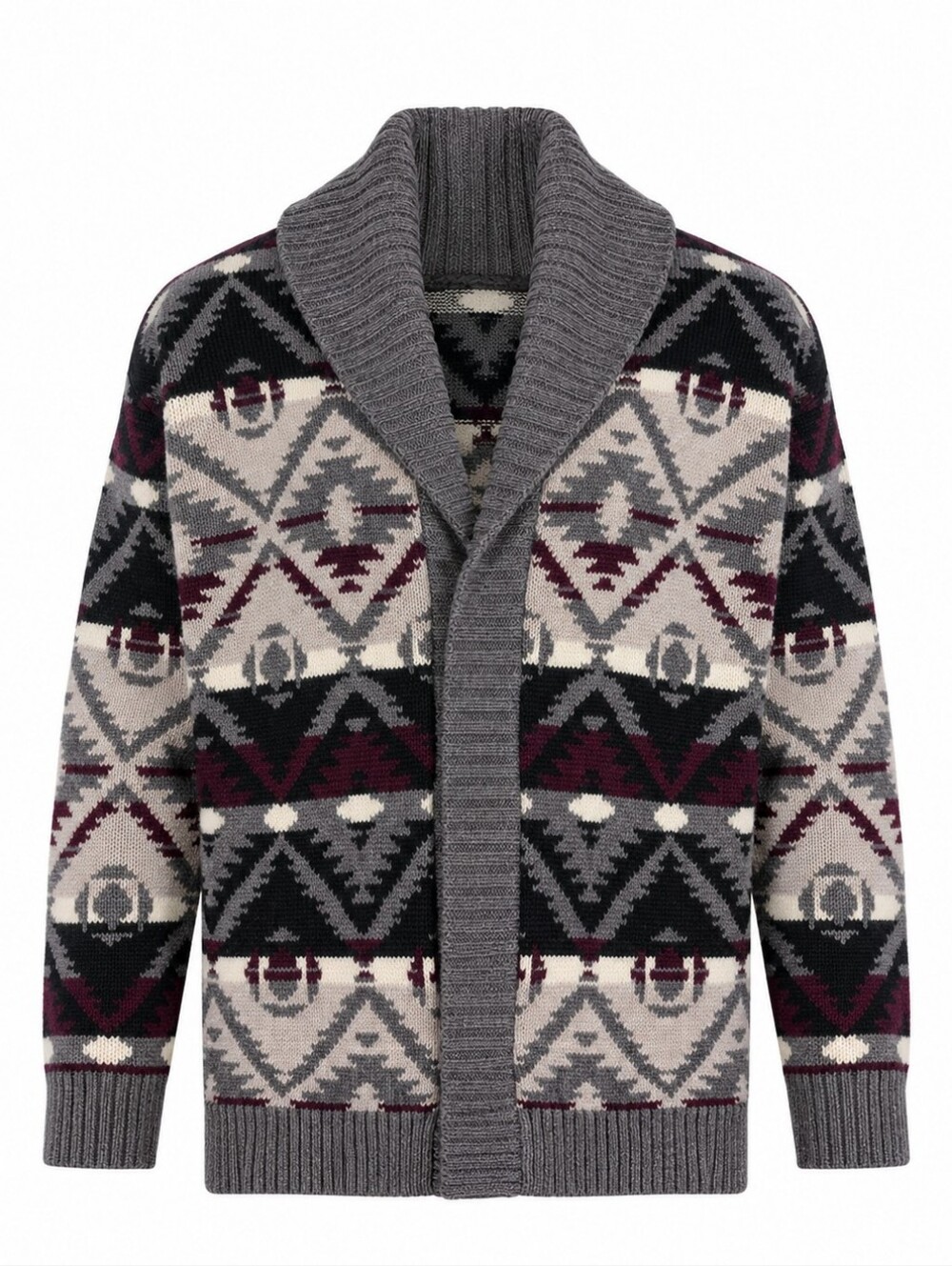 American Eagle Gray Burgundy Tribal Aztec Geometric Cottagecore Women Cardigan M